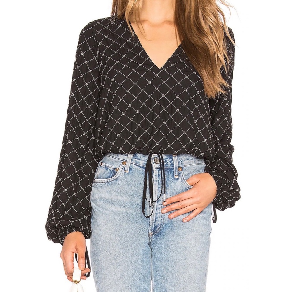 Tularosa Black Bead Embellished Balloon Sleeve Bree Blouse Size Medium NEW